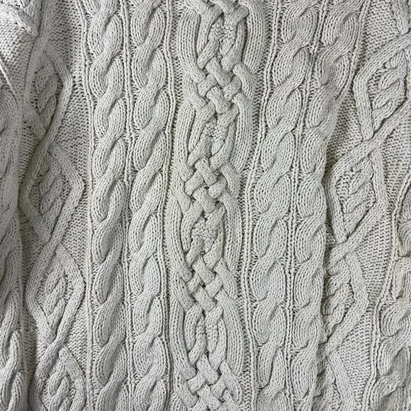 Vintage 80s Abercrombie Cable Knit Fisherman Sweater XL Ivory Oversized Big Tag - Picture 5 of 9